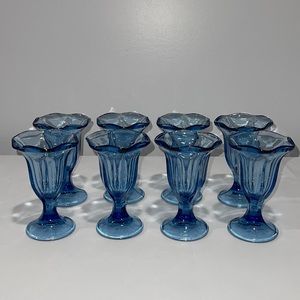 Libbey Blue Glass Ice Cream Sundae Parfait Tulip 6”Cups glasses Set of 8